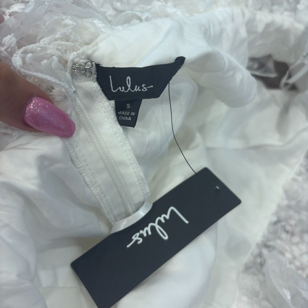 NWT Lulus Angelic Trend White Embroidered Ruffled One Shoulder Mini Dress Small - Picture 5 of 10